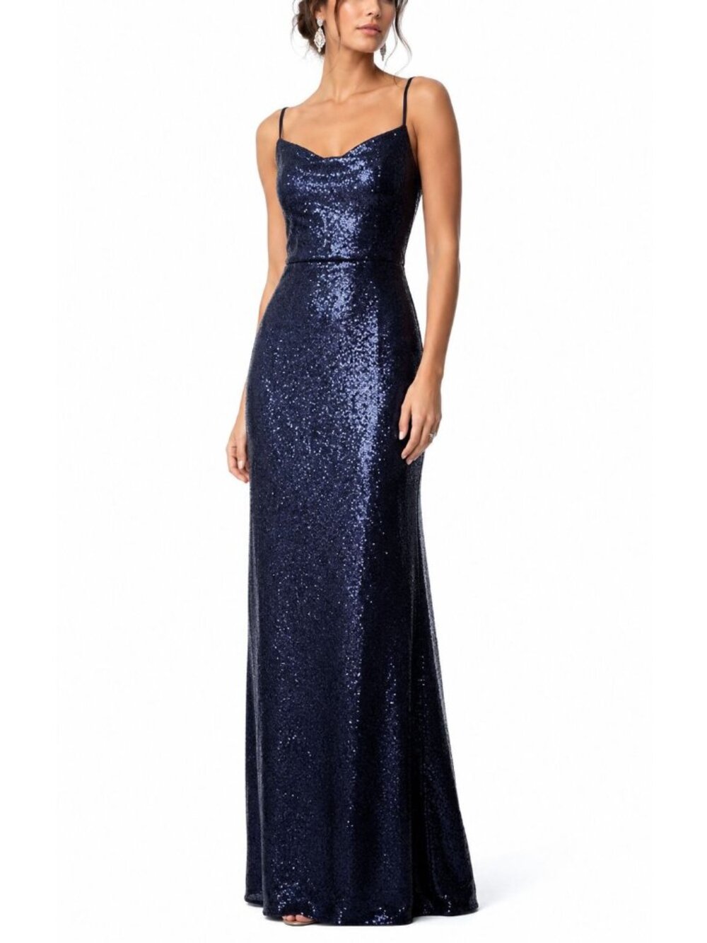 Marchesa Notte Blue Sequin Gown Cocktail Evening Maxi Dress